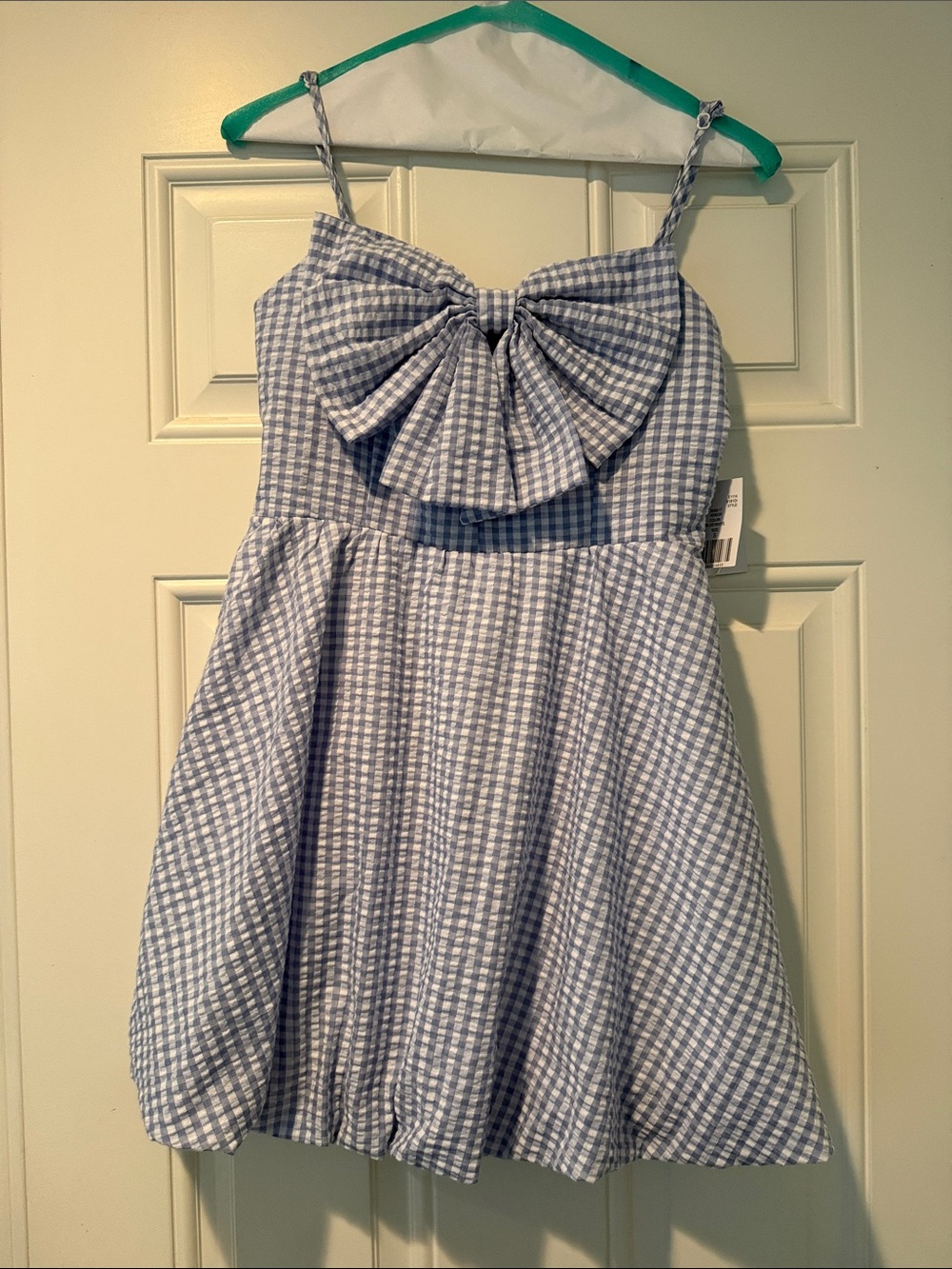 Blue Gingham Mini Dress with Statement Front Bow